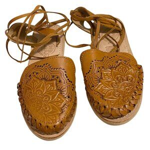 Cacahi's Mexican Huarache Lace Up Sandals Womens Size 6 Tan Beach Culture‎ Boho